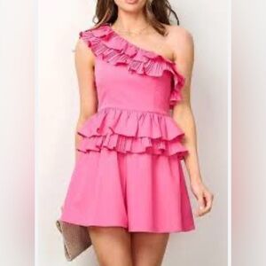 NWT DO+BE pink one shoulder shorty frill romper - M